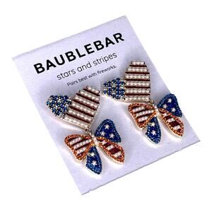 BaubleBar Patriotic EARRINGS Dangle Drop Red White Blue Bows Hearts Pearl USA